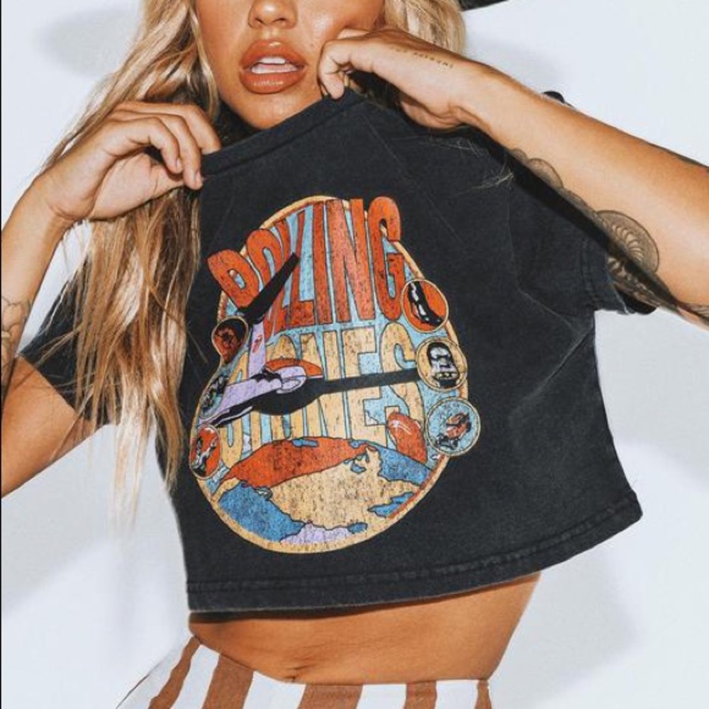 Princess Polly Rolling Stones Jet Plane Crop Tee